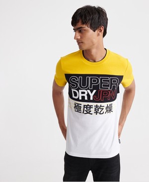 Superdry Crafted Print Colour Block Férfi Pólók Sárga/Fekete/Fehér | DKXHQ0317